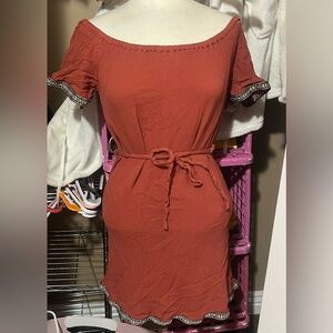 Elegant Rust Dress with Belt